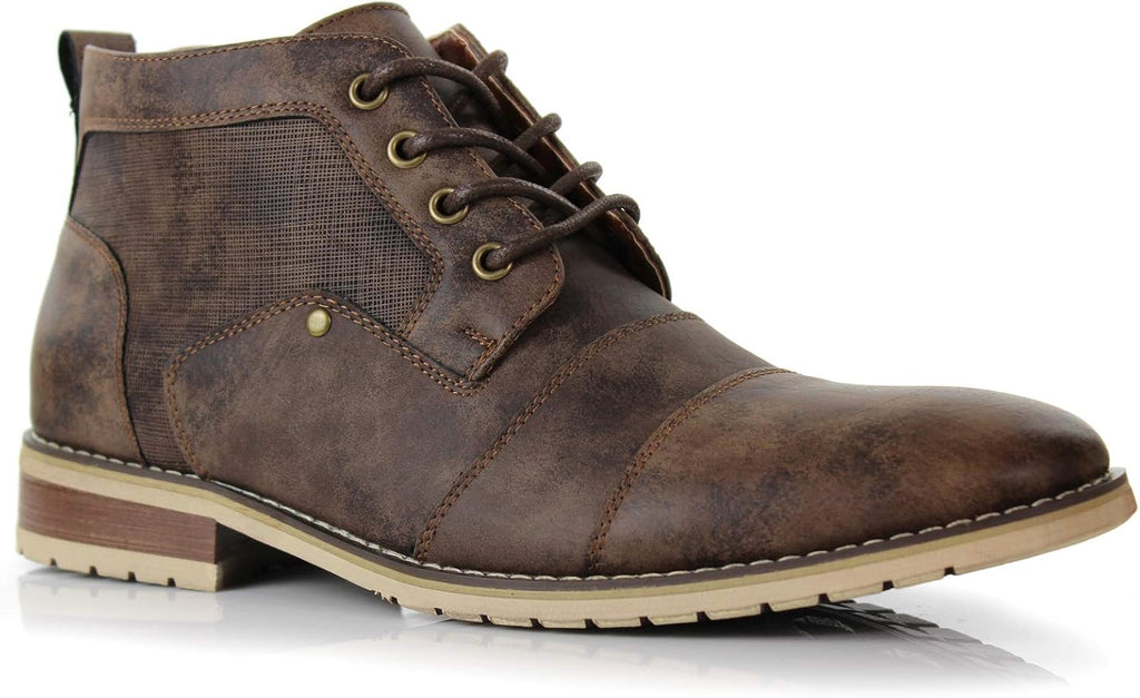 Men's Brogue Mid-Top Boots Lace-Up Zipper Casual Shoes