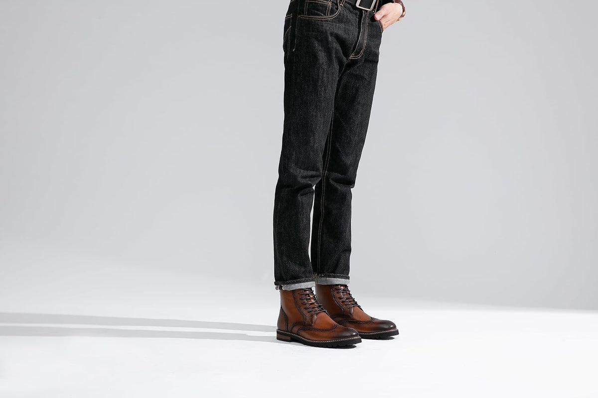 Men's Premium Leather Cap Toe Boots Classic Dress Shoes