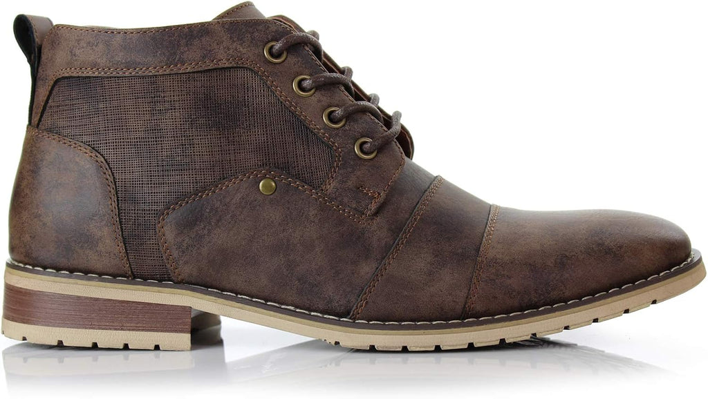 Men's Brogue Mid-Top Boots Lace-Up Zipper Casual Shoes